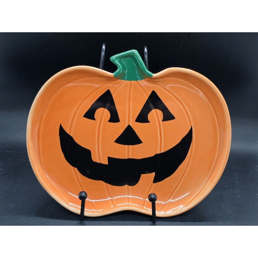 Vtg Dakin Ceramic Halloween Jack O Lantern Pumpkin Trinket Candy Dish  8"x7"x1"